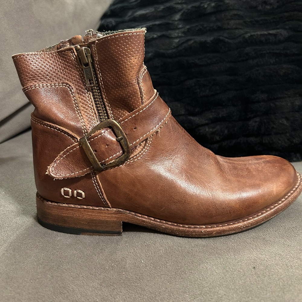 BED STU Becca Buckle Boot Size 6.5 Tan Rustic Leather Dual Zipper Ankle - Picture 7 of 14